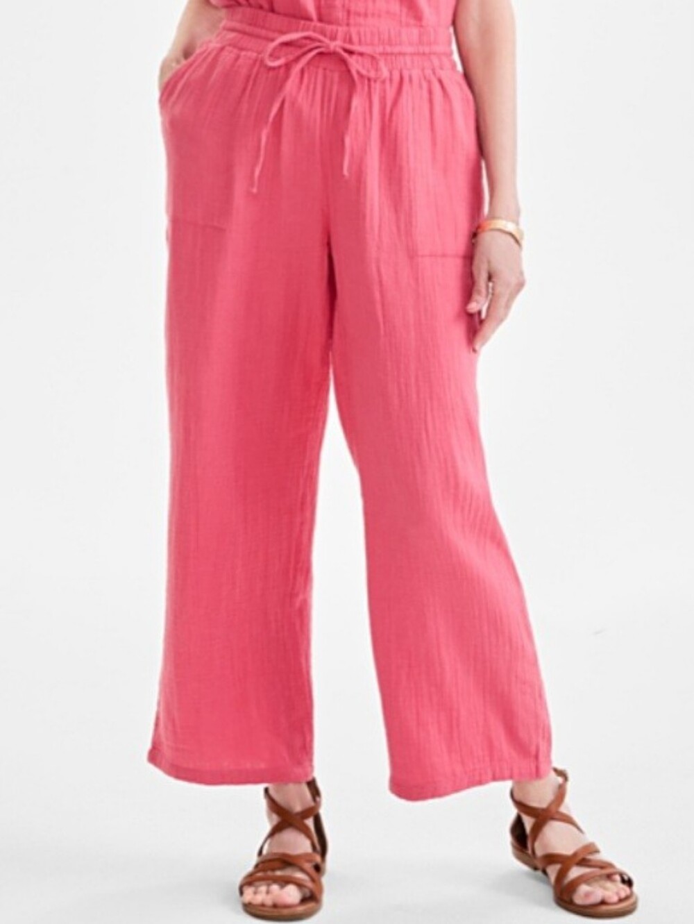 Gauze Wide-Leg High-Rise Pull-On Pants | Petite M